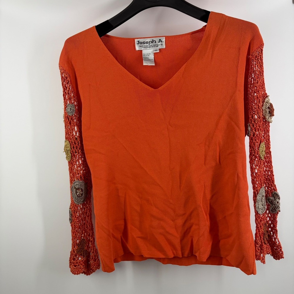 Orange Crochet Sleeve Blouse Boho Floral Applique Whimsygoth Fairycore